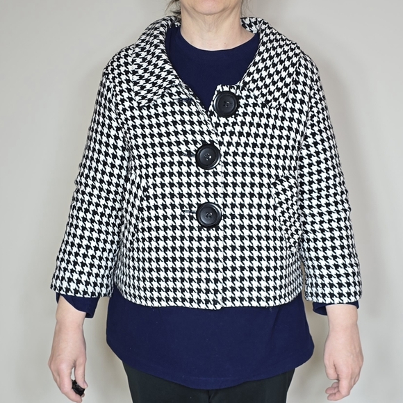 Lapis Houndstooth Blazer Jacket Women's Black White Button Front Size M - Picture 9 of 9
